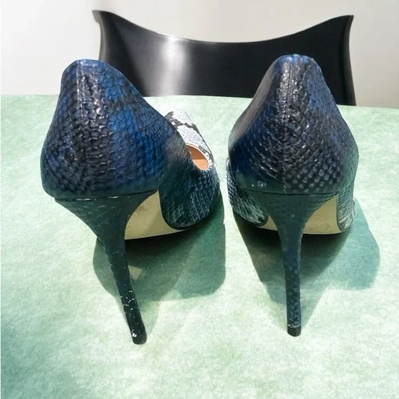 Zara Woman Animal Print Real Leather Blue Grey Pumps - Picture 4 of 7